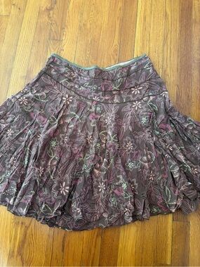 y2k Billabong Brown Floral Circle Skirt with Pink & Green Accents